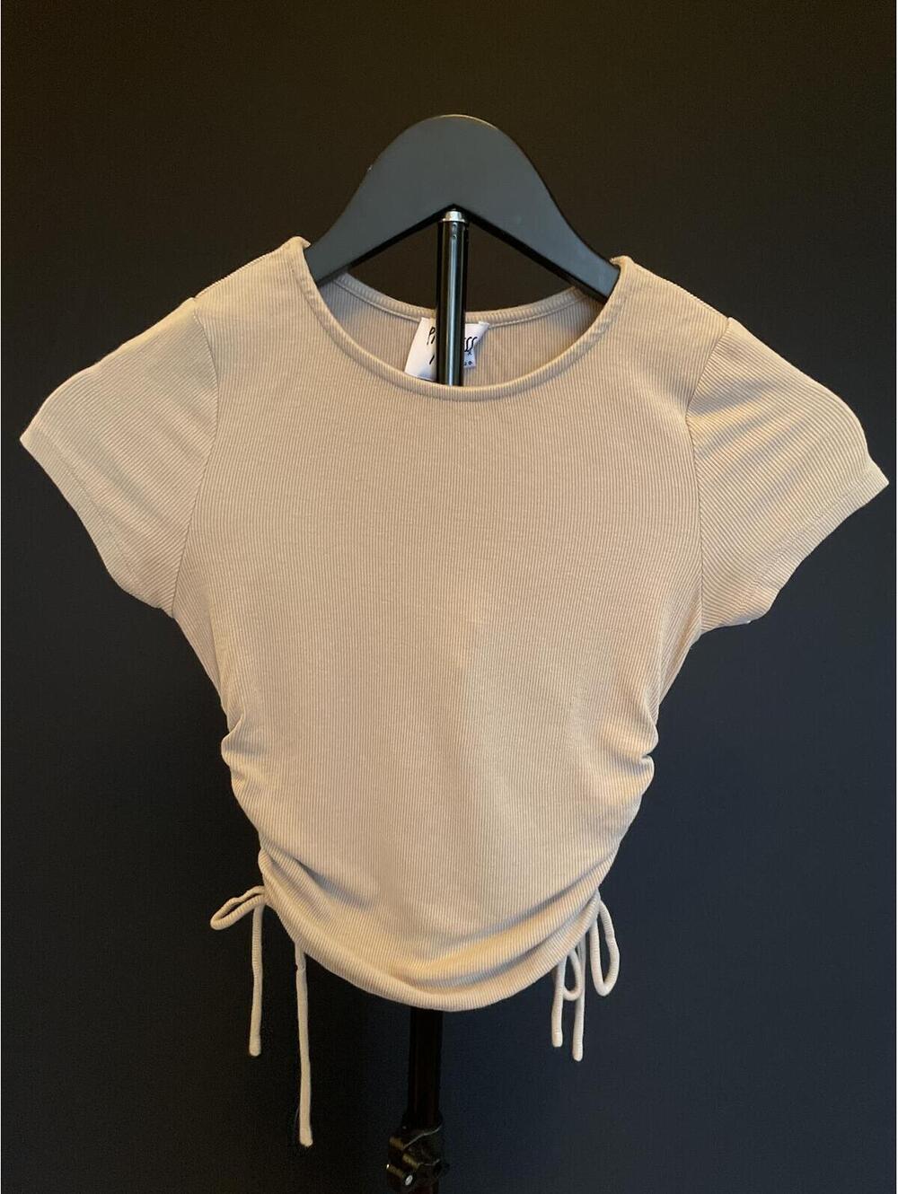 Princess Polly Beige Side Ruched Ribbed Cropped Baby Tee Top Size 2